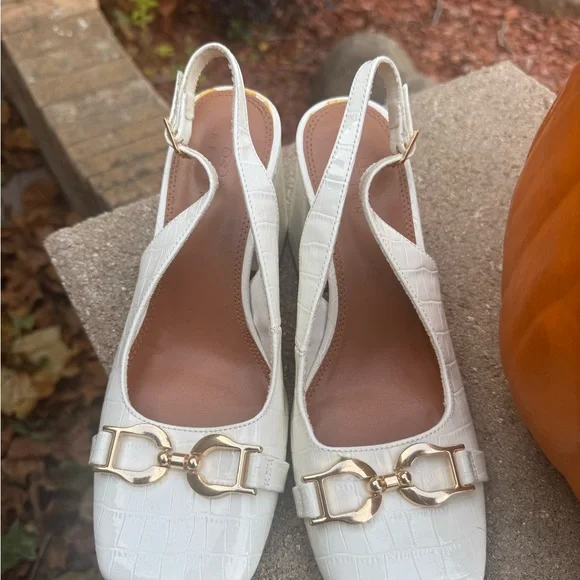 ASOS White Textured Slingback Heels - Picture 3 of 5